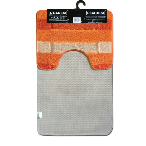 Комплект ковриков L'CADESI HIGH MONO из полипропилена на латексной основе, 2 шт. 60x100см и 50x60см, Colorline оранжевый-бежевый